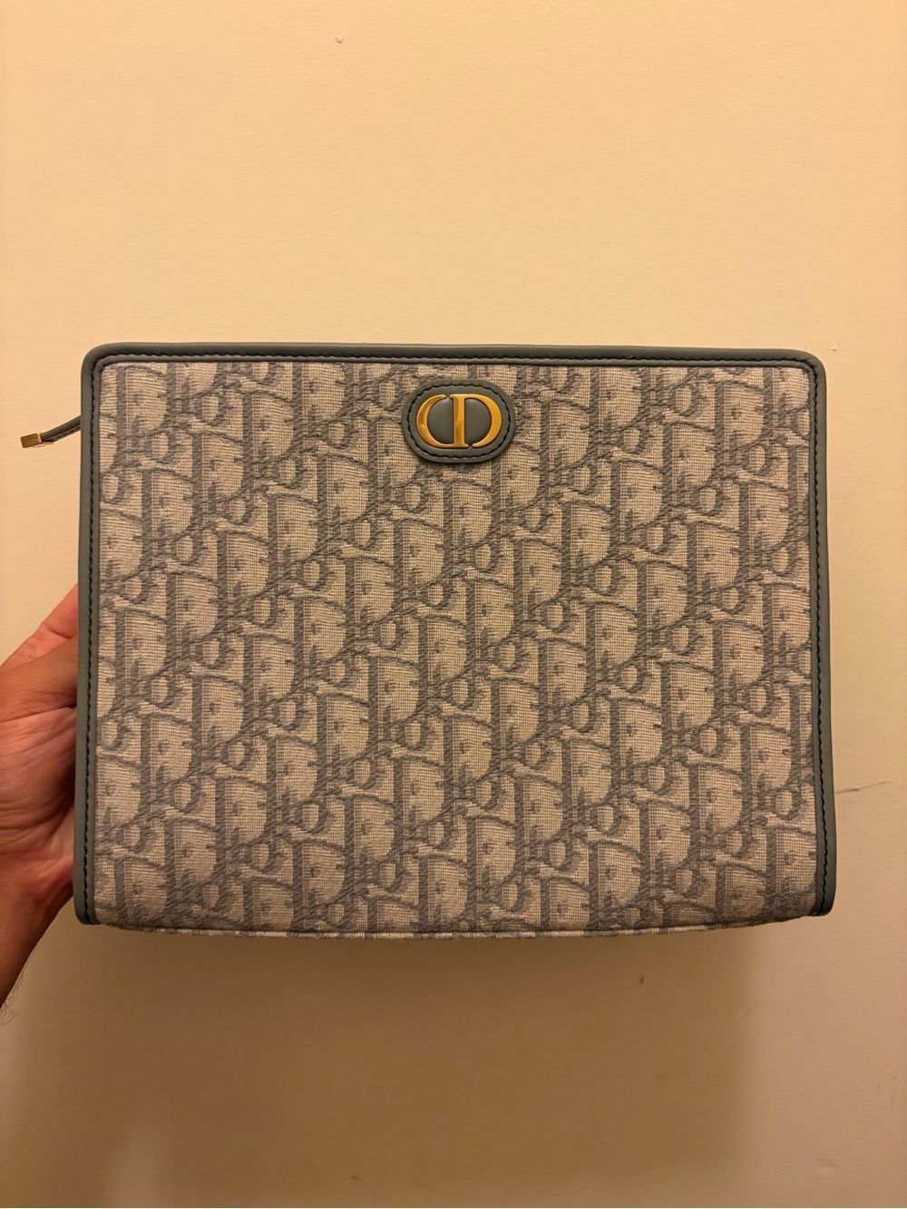 Dior Blue Gray Oblique Toiletry Pouch with CD Plaque